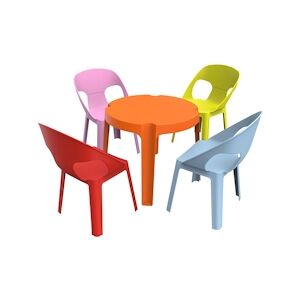 Resol GARBAR RITA Chaise-Table Pour Enfants Intérieur, Extérieur Set 4+1 Bleu ciel/Rose/Rouge/Orange/Vert citron