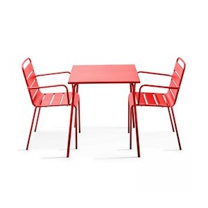 Oviala Business Ensemble table de jardin carrée et 2 fauteuils acier rouge - Oviala