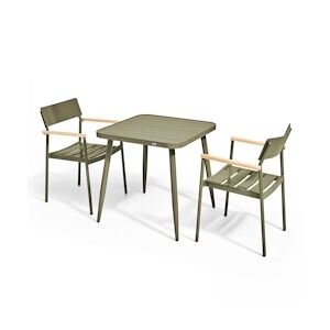 Oviala Business Ensemble table de jardin et 2 fauteuils en aluminium/bois vert kaki - Oviala