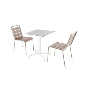 Oviala Business Ensemble table de terrasse stratifié terrazzo et 2 chaises taupe