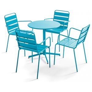 Oviala Business Ensemble table de jardin et 4 fauteuils métal bleu - Oviala - Publicité