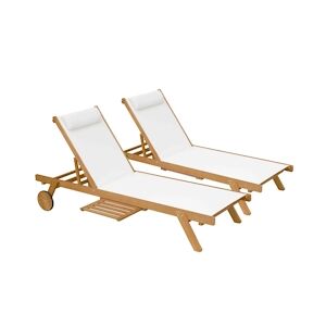 Oviala Business Lot de 2 bains de soleil avec coussin et tablette en bois blanc