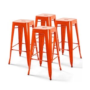 Oviala Business Lot de 4 tabourets de bar acier orange brillant