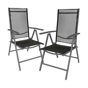 tectake Lot de 2 chaises de jardin pliantes en aluminium - noir/anthracite -401633