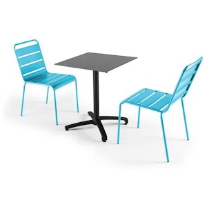 Oviala Business Ensemble table de jardin stratifié ardoise foncé et 2 chaises bleu - Oviala - Publicité