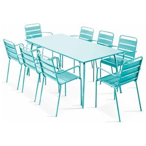 Oviala Business Ensemble table de Jardin et 8 fauteuils en métal turquoise - Oviala - Publicité