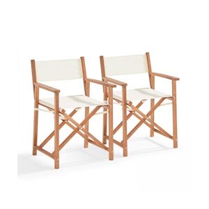 Oviala Business Lot de 2 chaises pliantes en bois d'eucalyptus et textilène blanc - Oviala