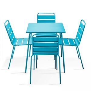 Oviala Business Ensemble table de jardin et 4 chaises en métal bleu - Oviala - Publicité
