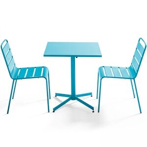 Oviala Business Ensemble table de jardin carrée et 2 chaises métal bleu - Oviala - Publicité
