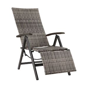 tectake Chaise en rotin Brisbane pliable avec structure en aluminium et repose-pieds - gris -404577