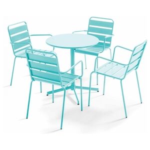 Oviala Business Ensemble table de jardin et 4 fauteuils métal turquoise - Oviala - Publicité