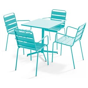 Oviala Business Ensemble table de jardin et 4 fauteuils en métal turquoise - Oviala - Publicité