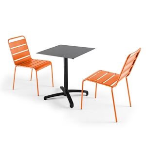 Oviala Business Ensemble table de jardin stratifié ardoise gris et 2 chaises orange - Oviala - Publicité