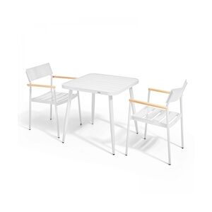 Oviala Business Ensemble table de jardin et 2 fauteuils en aluminium/bois blanc - Oviala