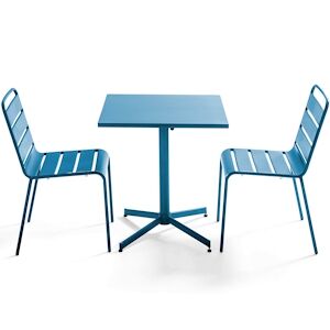 Oviala Business Ensemble table de jardin carrée et 2 chaises métal bleu pacific - Oviala - Publicité