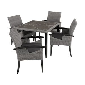 tectake Table en rotin Tarent avec 4 chaises Rosarno - gris -404857