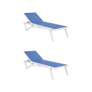 Resol GARBAR PACIFIC Chaise Longue Extérieur Set 2 Structure Blanche - Textilène Bleu