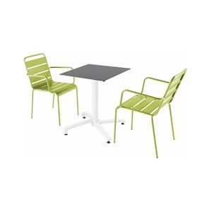 Oviala Business Ensemble table de terrasse stratifié ardoise et 2 fauteuils vert