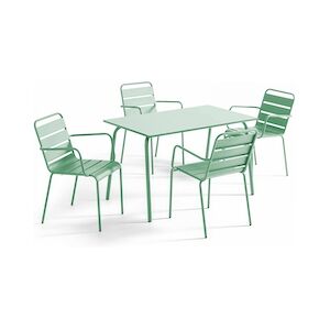 Oviala Business Ensemble table de terrasse et 4 fauteuils en métal vert sauge - Oviala