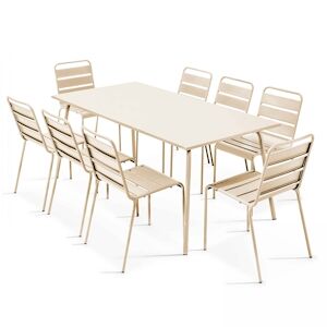 Oviala Business Ensemble table de terrasse et 8 chaises en métal ivoire - Oviala - Publicité