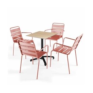 Oviala Business Ensemble table de terrasse stratifié chene naturel et 4 fauteuils argile - Oviala