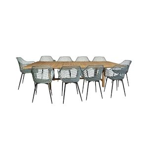 NOW'S HOME - Ensemble De Jardin Table Extensible 2-3m Avec 10 Fauteuils Kaki Brad