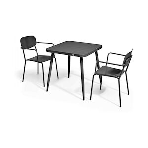 Oviala Business Ensemble table de jardin et 2 fauteuils en aluminium noir - Oviala