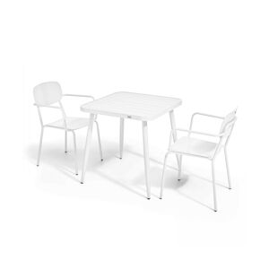 Oviala Business Ensemble table de jardin et 2 fauteuils en aluminium blanc - Oviala