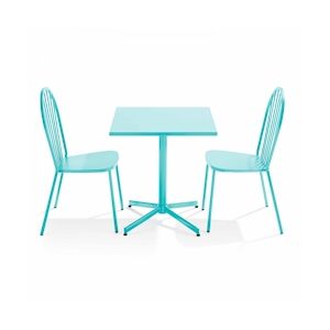 Oviala Business Ensemble table de jardin inclinable et 2 chaises bistrot turquoise - Oviala