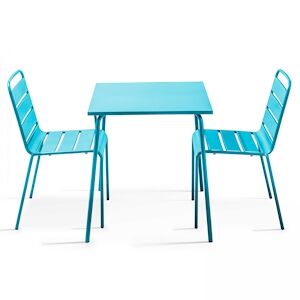 Oviala Business Ensemble table de jardin carrée et 2 chaises acier bleu - Oviala - Publicité