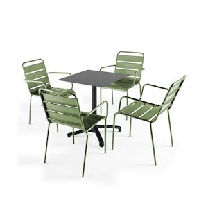 Oviala Business Ensemble table de terrasse stratifié foncé et 4 fauteuils vert cactus