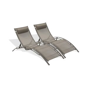 DCB GARDEN Lot de 2 bains de soleil en aluminium et toile plastifiée cappuccino - CL76