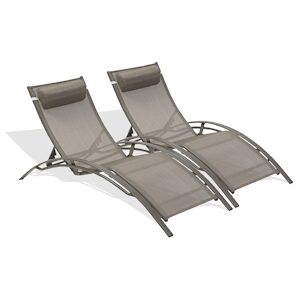 DCB GARDEN Lot de 2 bains de soleil en aluminium et toile plastifiée cappuccino - CL76 - Publicité