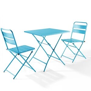 Oviala Business Ensemble table de jardin pliante et 2 chaises acier bleu - Oviala - Publicité