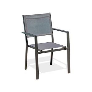 DCB GARDEN Fauteuil de jardin empilable en aluminium et toile plastifiée grise - TOLEDE