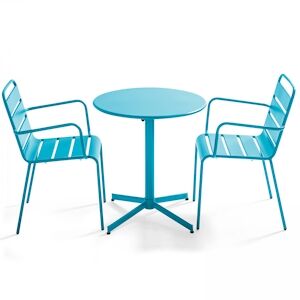 Oviala Business Ensemble table de jardin et 2 fauteuils métal bleu - Oviala - Publicité