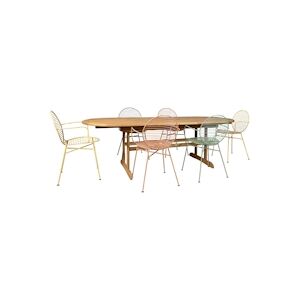 NOW'S HOME - Ensemble De Jardin Table Bois Eucalyptus Extens + 6 Faut Metal Sumad