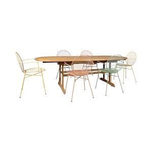 Now's Home - Ensemble De Jardin Table Bois Eucalyptus Extens + 6 Faut Metal Sumad - Publicité