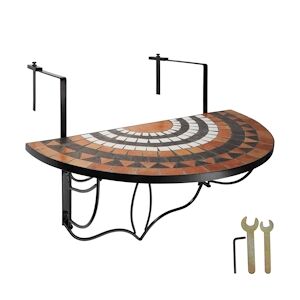 tectake Table de balcon rabattable 75 x 65 x 62 cm - terracotta/blanc -402774