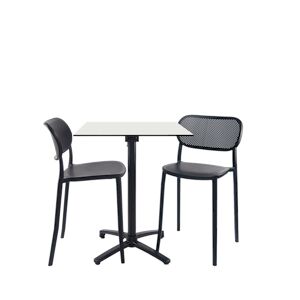 Restootab - Lot de 1 table pliable blanche 2 chaises hautes pour terrasse