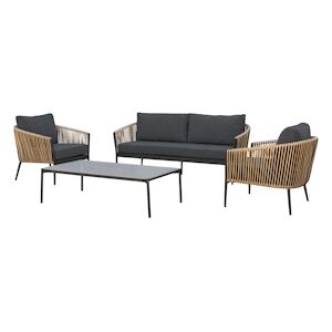 Metro Professional Set de terrasse TRIBU  4 pièces, aluminium / rotin PE, 1 x banquette 2 places, 2 fauteuils, 1 table, gris foncé - Publicité