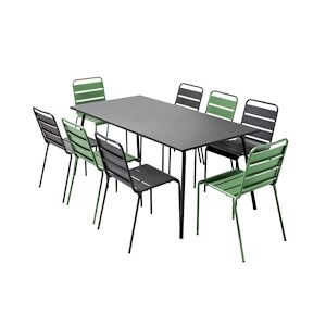 Oviala Business Ensemble table de terrasse et 8 chaises en métal gris et vert cactus