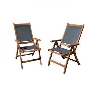 Lot de 2 fauteuils de jardin pliants multi-positions en bois d'acacia FSC et textilene - 58,5 x 75,5 x 109 cm - Gris AUCUNE - Publicité