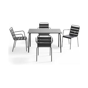 Oviala Business Ensemble table de terrasse et 4 fauteuils en métal anthracite - Oviala