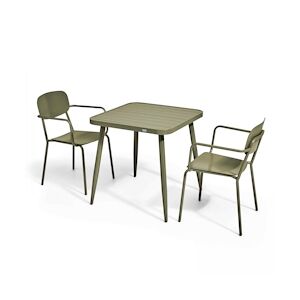 Oviala Business Ensemble table de jardin et 2 fauteuils en aluminium vert kaki - Oviala