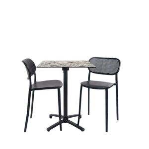 Restootab - Lot de 1 table pliable décor galets 2 chaises hautes pour terrasse