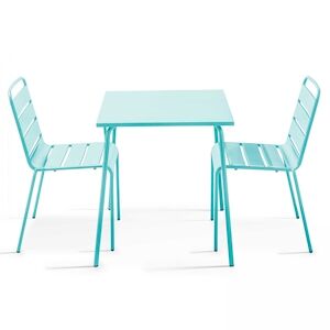 Oviala Business Ensemble table de jardin carrée et 2 chaises acier turquoise - Oviala - Publicité