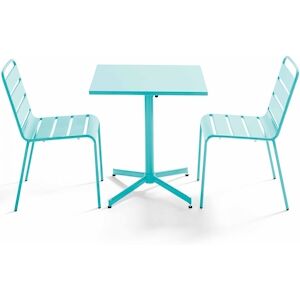 Oviala Business Ensemble table de terrasse carrée et 2 chaises métal turquoise - Oviala - Publicité