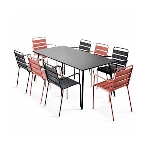 Oviala Business Ensemble table de jardin et 8 fauteuils en métal argile et gris
