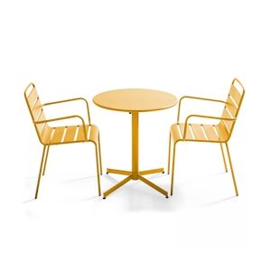 Oviala Business Ensemble table de jardin et 2 fauteuils métal jaune - Oviala